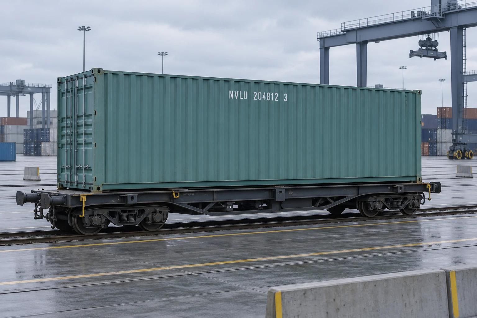 Illustration: container NVLU 204812 3 on a railway platform at a terminal checkpoint